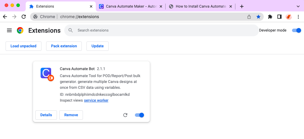 Canva Automate Maker chrome extension install done